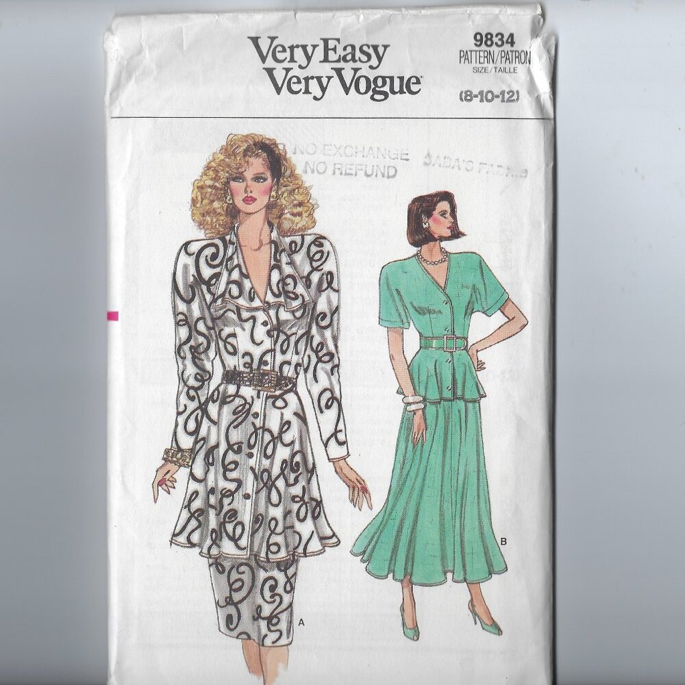 Retro Very Easy Very Vogue Pattern 9834 Misses Top & Skirts Sizes 8-10-12